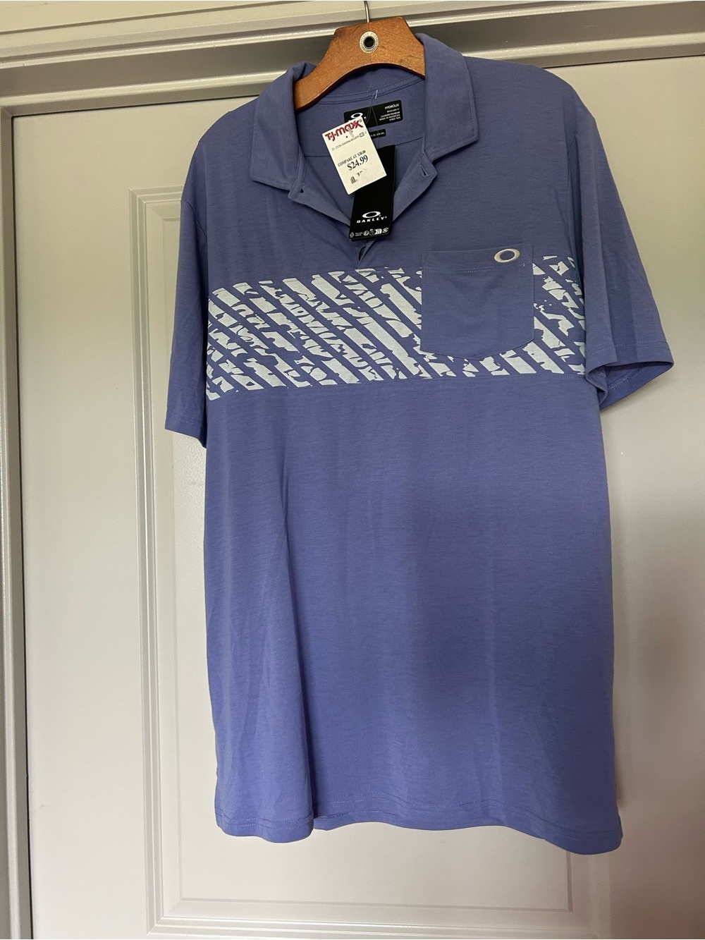 Oakley Men’s Lavender Polo with White Chest Stripe and Pocket